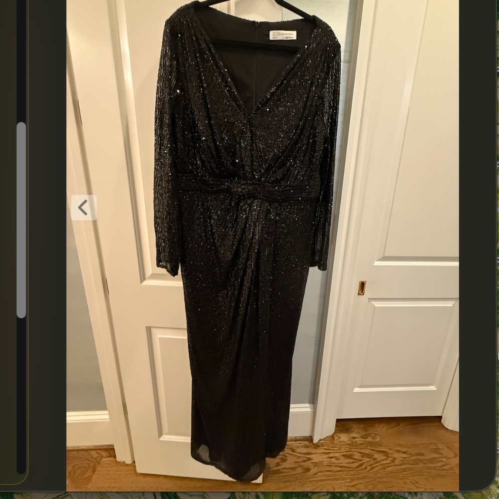 Mac Duggal Black Sequin Long Sleeve Evening Gown
